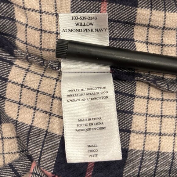 Rails Willow Plaid Shirt Small | Almond Pink Navy | Ruffle Shoulder Fall Button - Picture 5 of 6